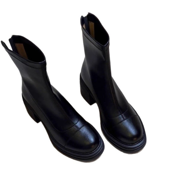 Damen elegante Stiefeletten mit modischem Reißverschluss und robustem Blockabsatz EB