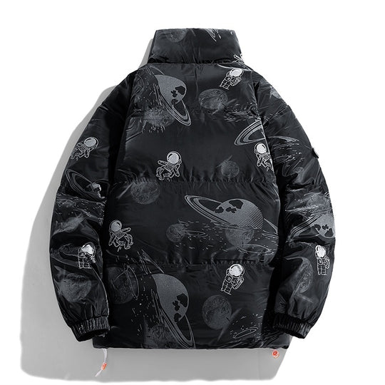 Damen futuristische Steppjacke mit astronautischen Mustern EB
