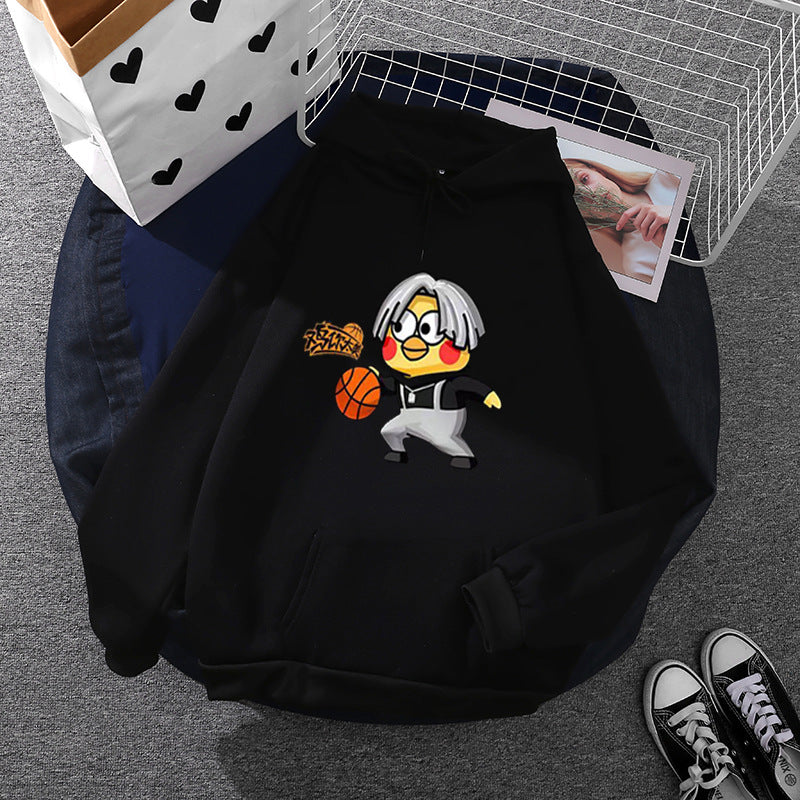 Unisex nan Kapuzenpullover mit Comic-Küken Basketballprint, Kängurutasche und weichem Fleece EB