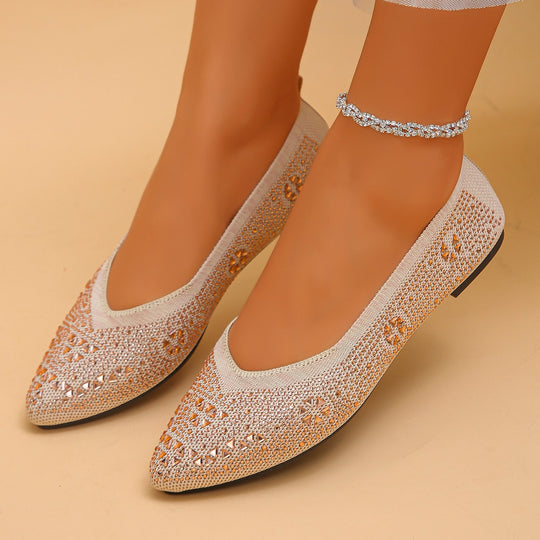 Damen Ballerinas mit funkelndem Strass und dekorativem Lochmuster EB