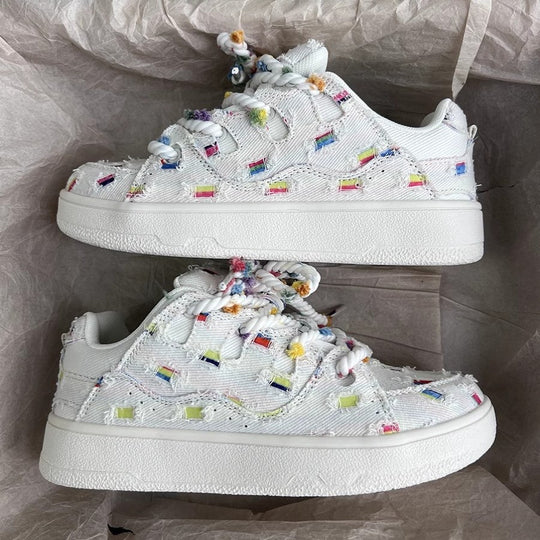 Damen Trendige Sneakers mit bunten Applikationen EB