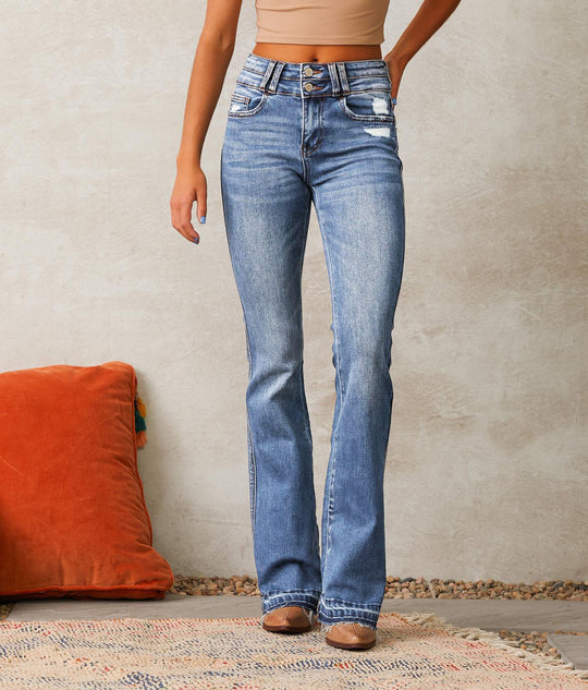 Damen Flared Jeans mit lässigem Schnitt und modischen Destroyed-Details EB