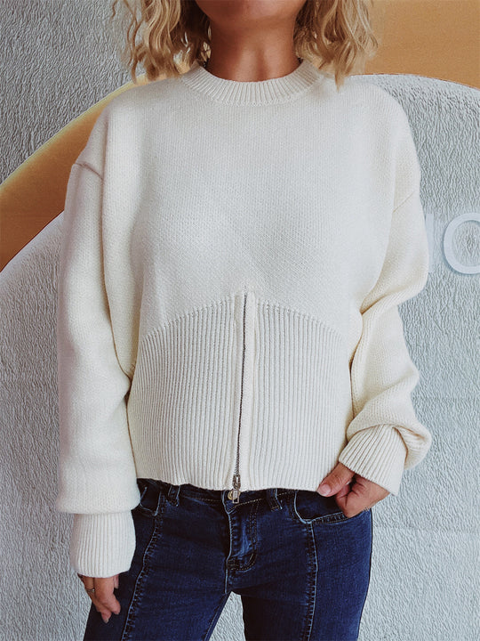 Damen gestreifter Pullover mit trendbewusstem Reißverschluss EB