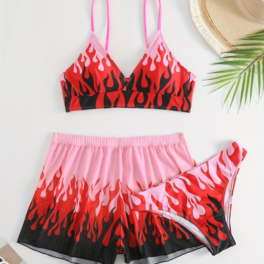Damen Triangel-Bikini mit aufregendem Flammenmuster EB