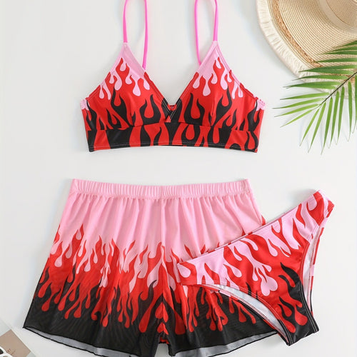 Damen Triangel-Bikini mit aufregendem Flammenmuster EB