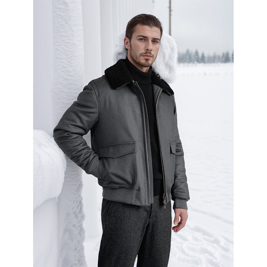 Herren kuschelweiche Winterjacke mit Teddykragen und aufgesetzten Taschen EB