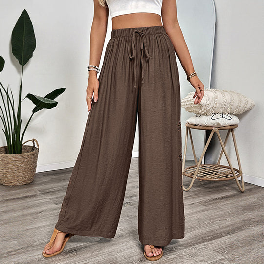 Damen weite Luftige Hose mit elastischem Bund und seitlichen Eingrifftaschen EB