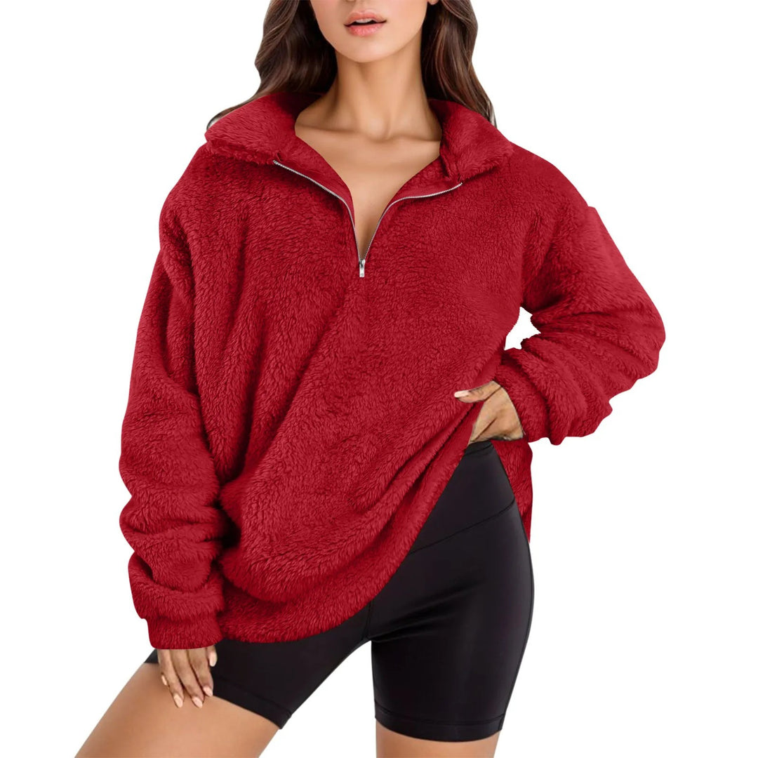 Damen Fleece-Pullover mit halbem Reißverschluss und Oversize-Schnitt EB