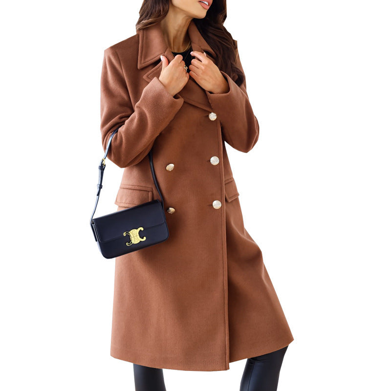Damen eleganter, doppelt geknöpfter Wollmantel EB