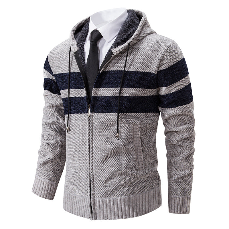Herren nan gestrickte Kapuzenjacke mit Teddyfutter, verdecktem Reißverschluss und kontrastreifen EB