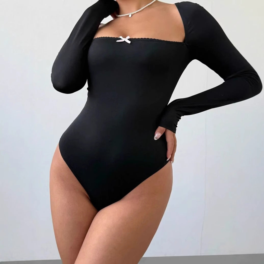 Damen Figurbetontes Langarm-Body mit elegantem Ausschnitt EB
