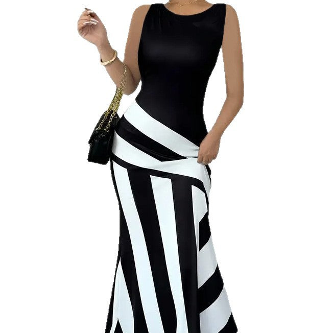 Damen Maxikleid mit stilvollem Wickel-Effekt und diagonalen Streifen EB