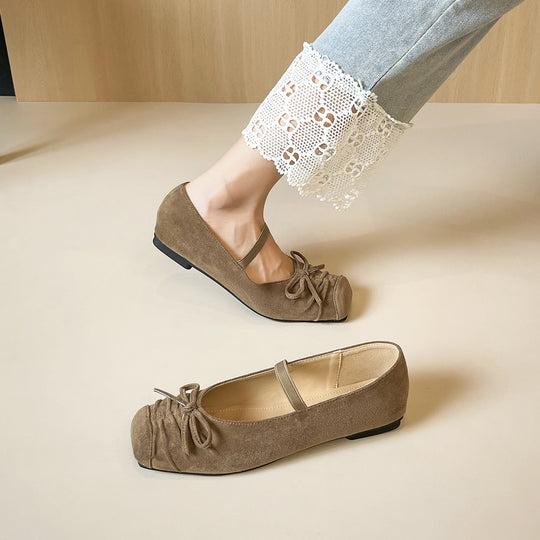Damen Ballerinas mit dekorativem Riemen und komfortablem Faltendesign EB