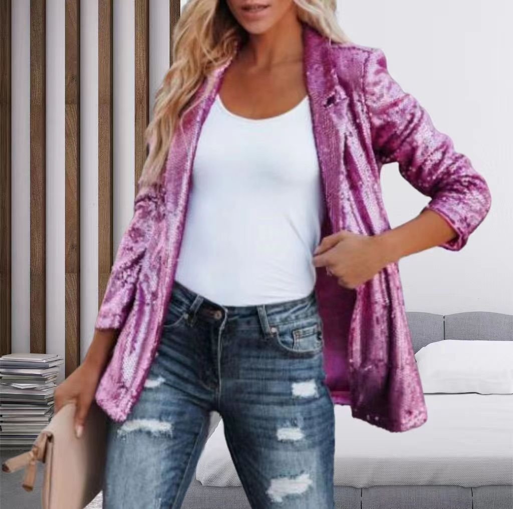 Damen Blazer mit Paillettenbesatz EB