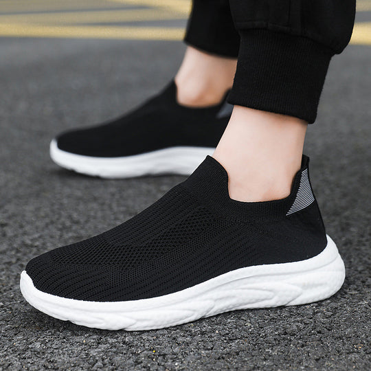 Damen Bequeme Slip-On Sneakers mit atmungsaktivem Strick-Obermaterial und flexiblem Fußbett EB