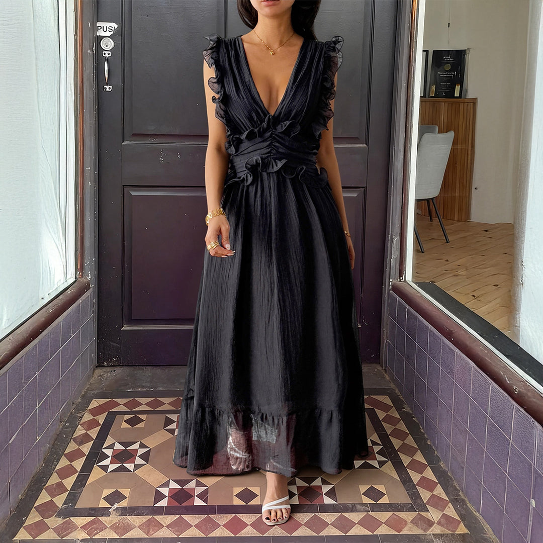 Damen Elegantes Wickelkleid mit Rüschendetails und taillierter Silhouette EB
