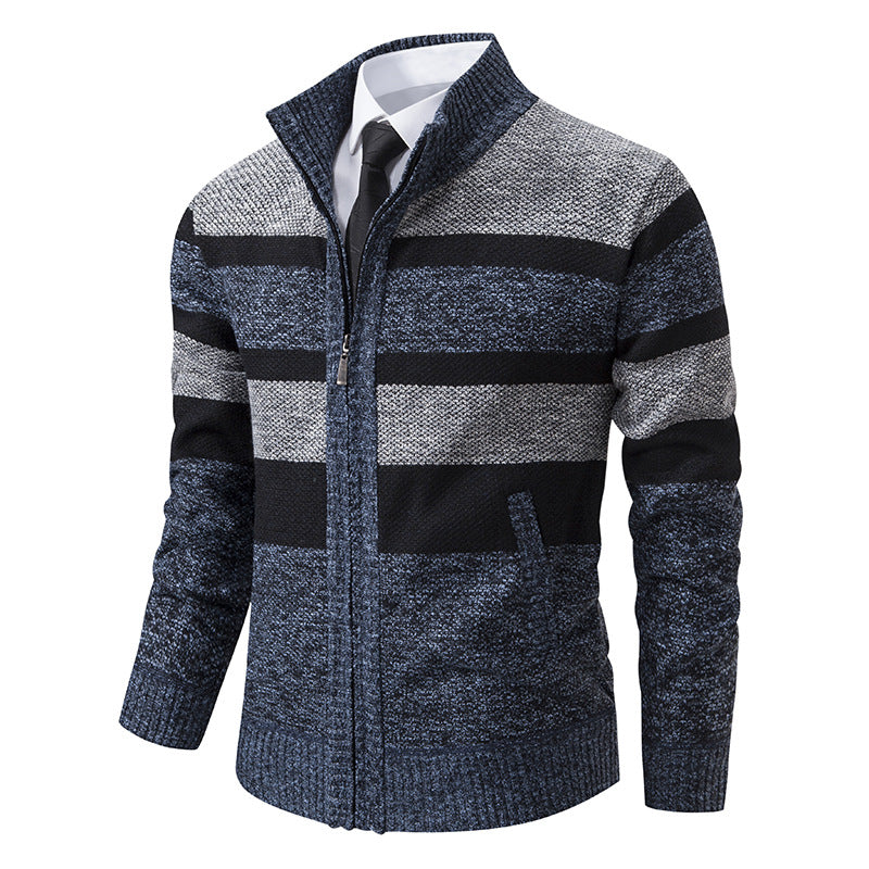 Herren Strickjacke mit Stehkragen und modernem Streifenmuster EB