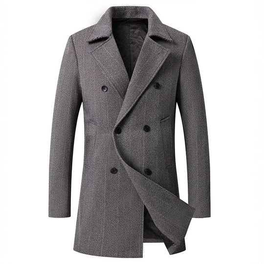 Herren eleganter Doppelreiher-Mantel mit strukturiertem Herringbone-Muster EB