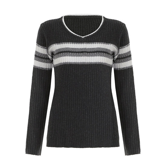 Damen Ribbed Pullover mit modernen Streifen EB