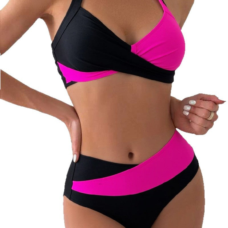 Damen Modischer Bikini mit asymmetrischem Schnitt und Kontrastdetails EB