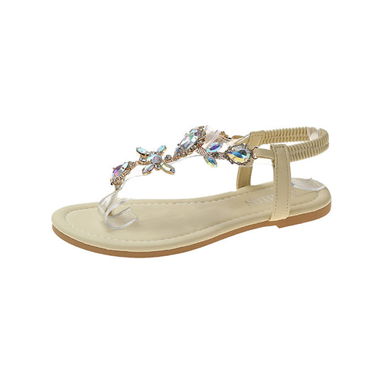 Damen elegante Zehentrenner-Sandalen mit funkelndem Strass EB