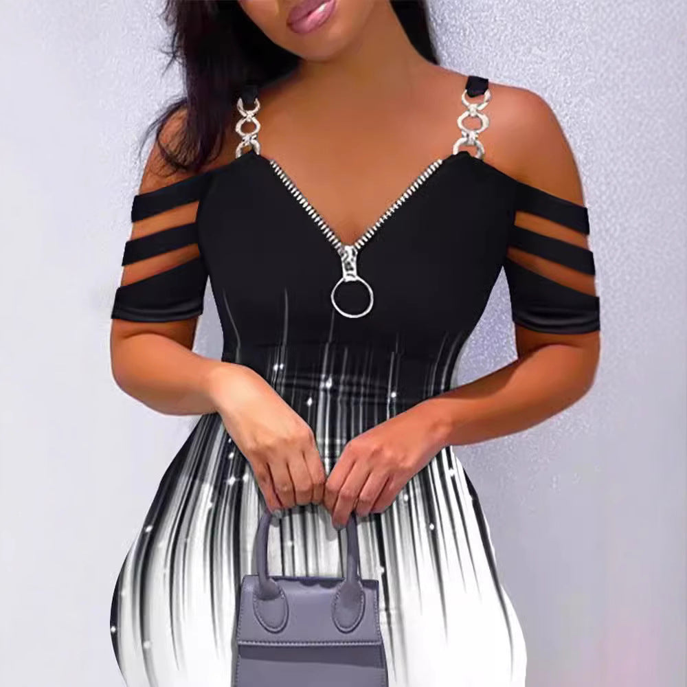 Damen Kleid mit Off-Shoulder-Design und Reißverschluss-Detail EB