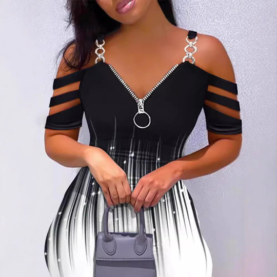 Damen Kleid mit Off-Shoulder-Design und Reißverschluss-Detail EB