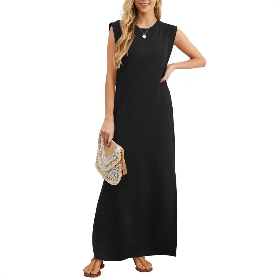 Damen Maxikleid mit modernen Schulterdetails und fließendem Schnitt EB