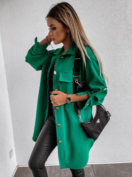 Damen Oversize-Chic Hemdenjacke mit Taschen und Knopfdetails EB