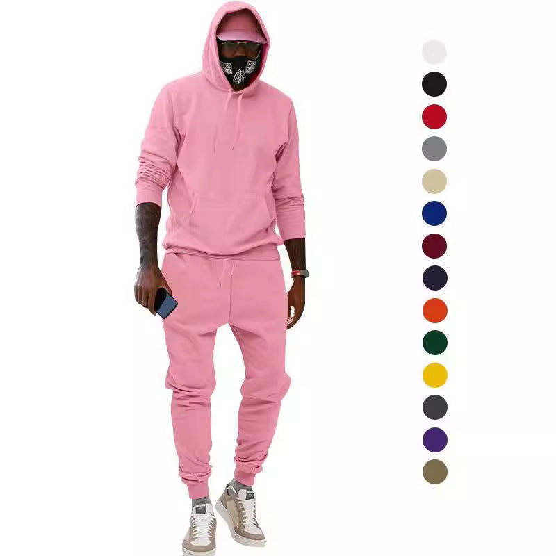 Herren nan lässiges Hoodie- und Jogging-Set aus French Terry mit Kängurutasche, gerippten Bündchen und elastischem Tunnelzugbund EB