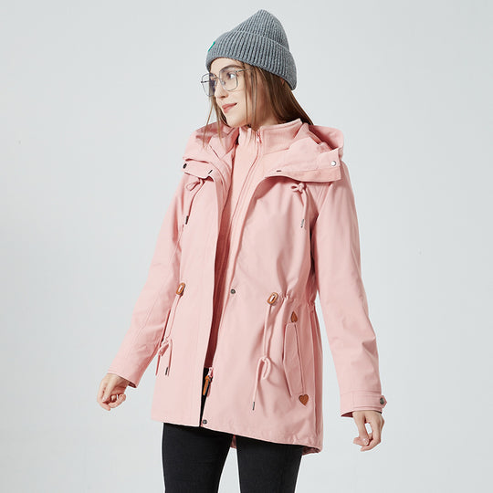 Damen wasserfeste Übergangsjacke mit verstellbarem Kapuzensystem und praktischen Taschen EB