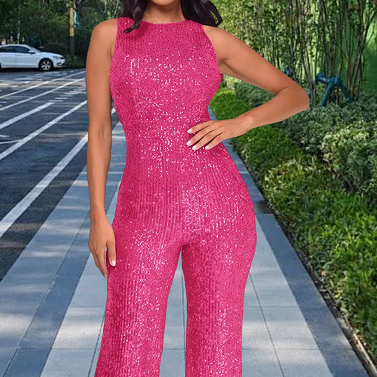 Damen Glamouröses Jumpsuit mit Paillettenbesatz und figurbetonter Silhouette EB