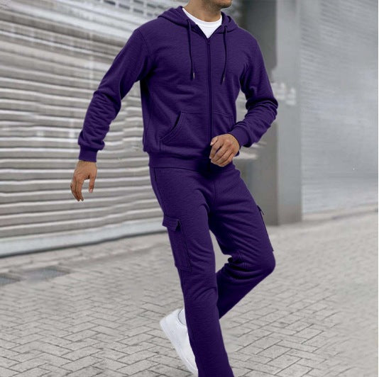 Herren nan athletischer Zip-Sweatset mit Cargo-Jogginghose, ergonomischen Nähten und gerippten Bündchen EB
