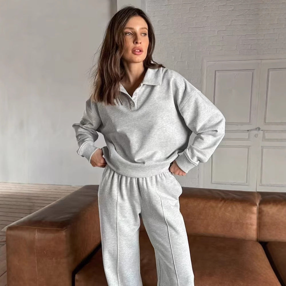 Damen lässiges Sweat-outfit mit lockerer Passform und Polokragen EB