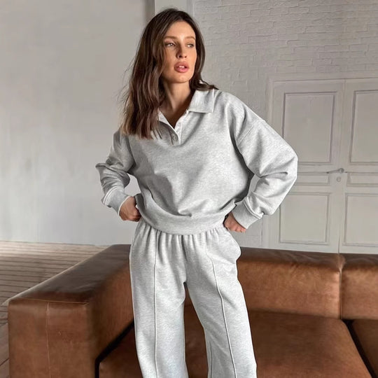 Damen lässiges Sweat-outfit mit lockerer Passform und Polokragen EB