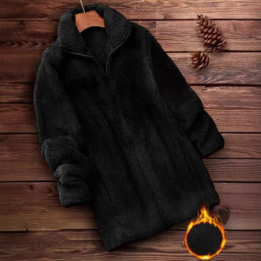 Damen Flauschige Teddyjacke mit hohem Kragen und seitlichen Taschen EB