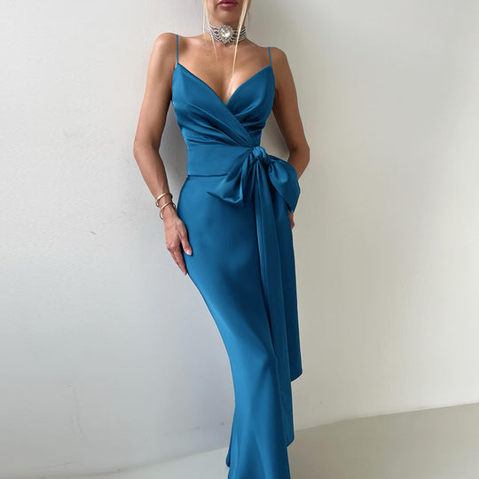 Damen elegantes Abendkleid mit Chiffon-Schleife EB