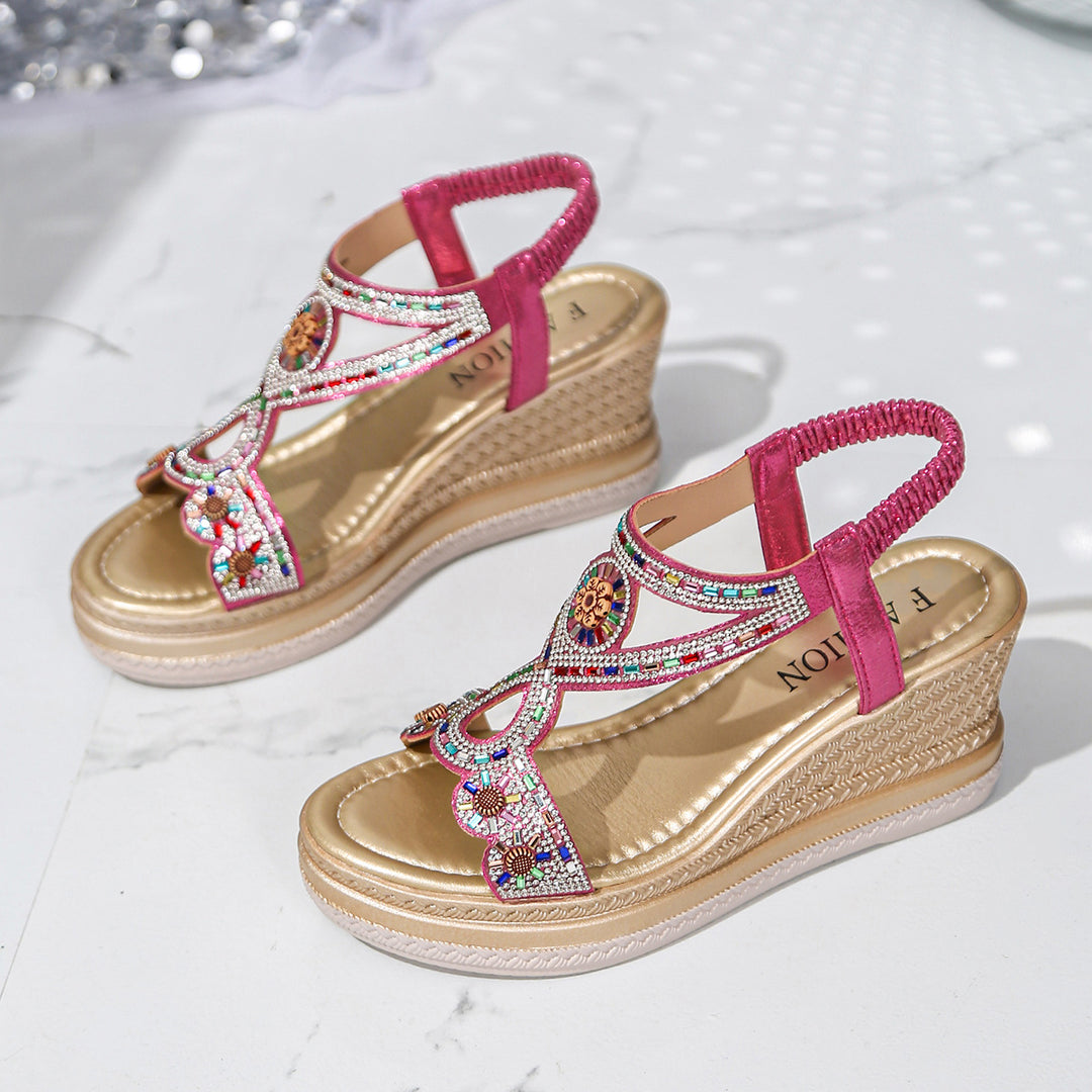 Damen Wedge-Sandalen mit kunstvollen Perlenverzierungen EB