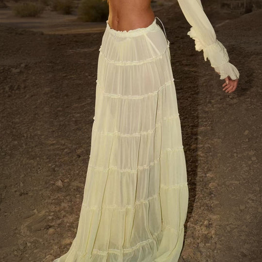 Damen luftiges Strandkleid mit Rüschen EB
