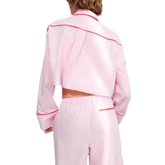 Damen modisches zweiteiliges Set mit Crop-Top und weiten Hosen EB