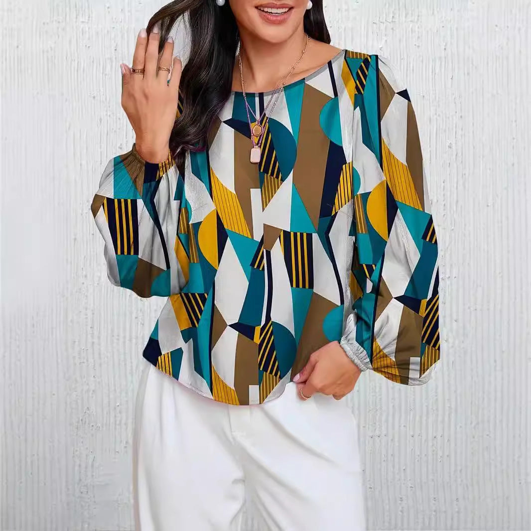 Damen Modische Bluse mit geometrischem Design EB