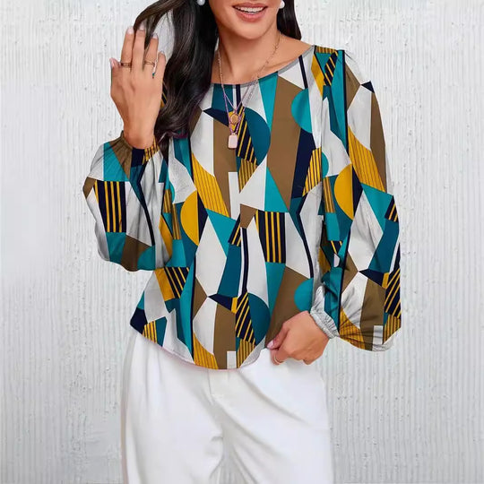 Damen Modische Bluse mit geometrischem Design EB