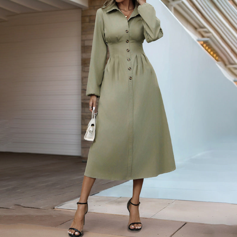 Damen Midi-Kleid mit Knopfleiste und elegantem Taillenzug EB