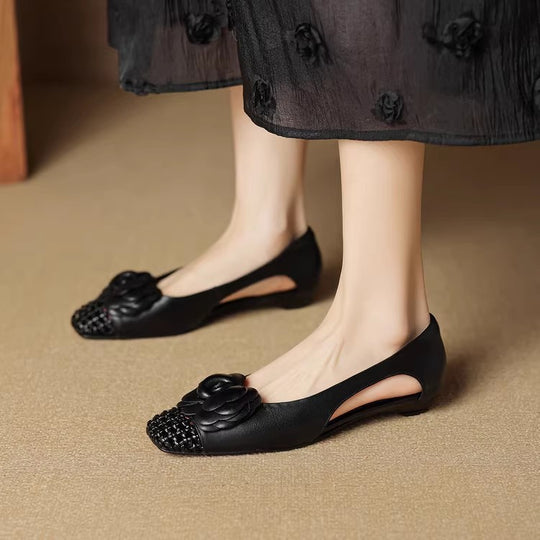 Damen Ballerina-Schuhe mit floralen Akzenten und offenem Fersenbereich EB