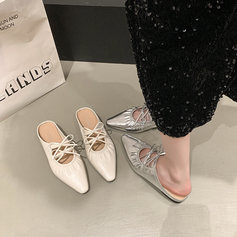 Damen elegante Mules mit Schnürdetail EB
