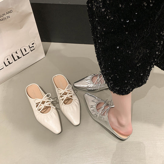 Damen elegante Mules mit Schnürdetail EB