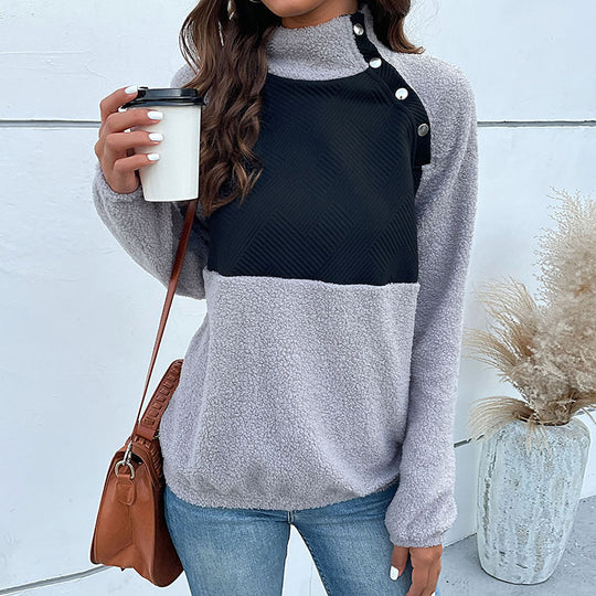Damen Fleece-Pullover mit hohem Kragen und kontrastierendem Stoff EB
