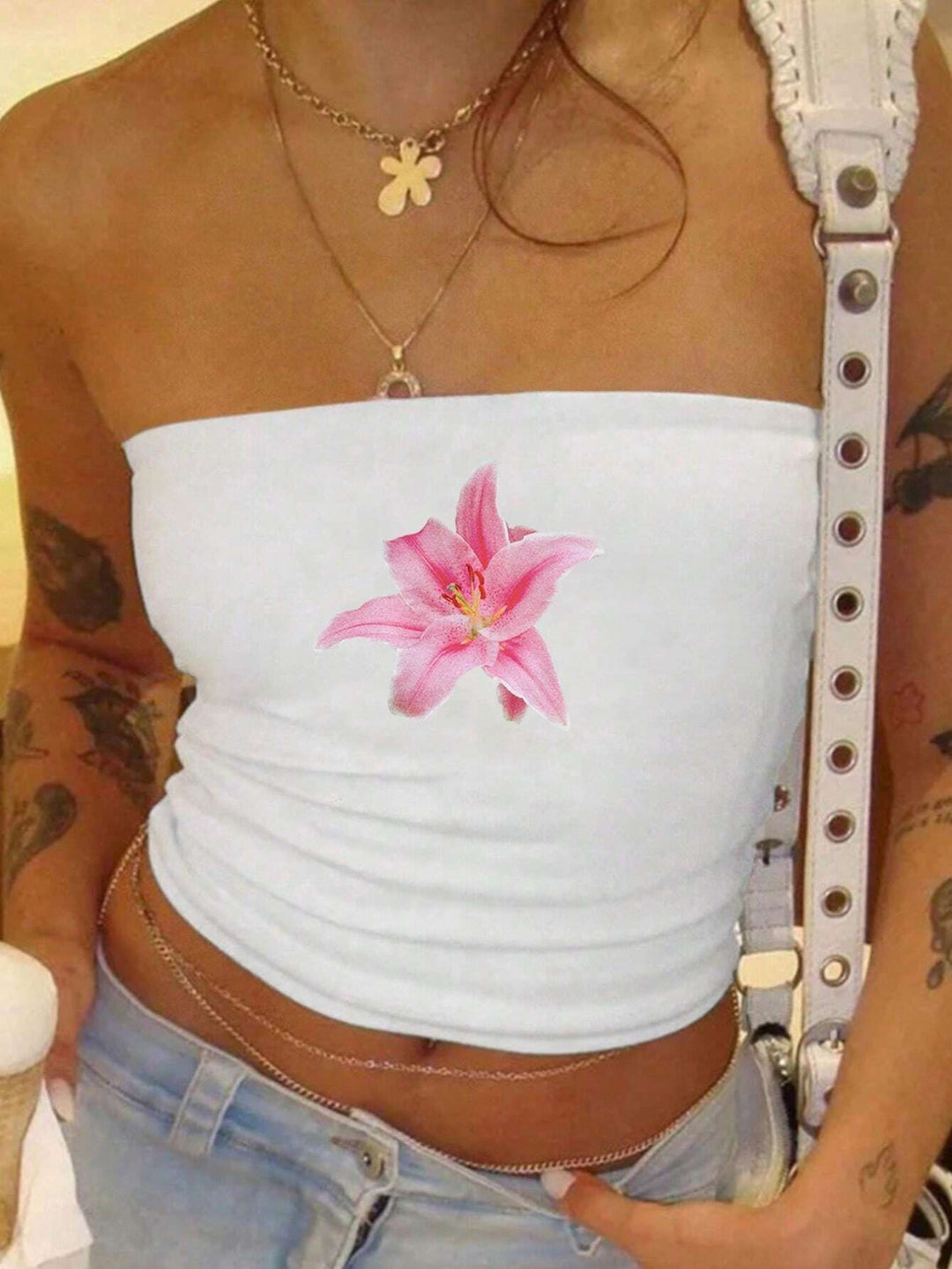 Damen Bandeau-Top mit auffälligem Statement-Aufdruck EB