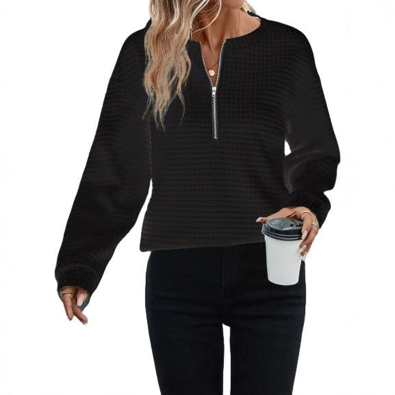Damen Sportliches Sweatshirt mit halbem Reißverschluss EB