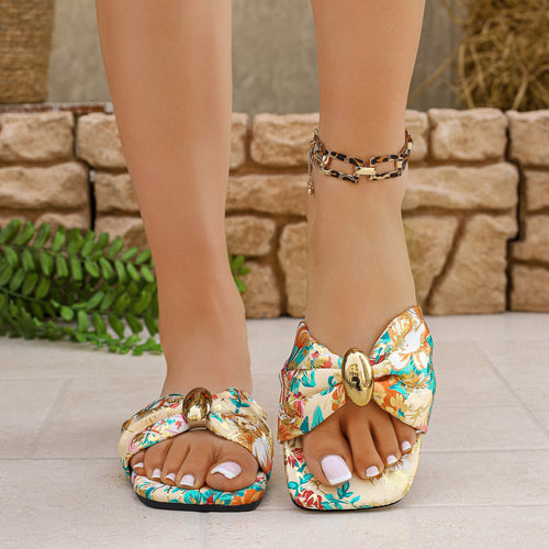 Damen Modische Sandalen mit dekorativem Knoten und glänzendem Detail EB